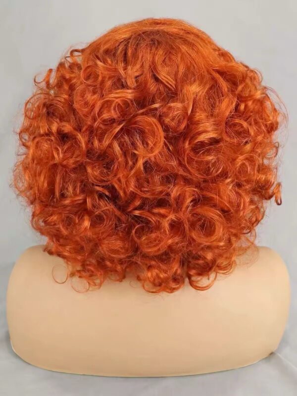 Bouncy Curly Human Hair wigs with bangs 200% density, curly bob wigs Color #350 = Orange - Image 3